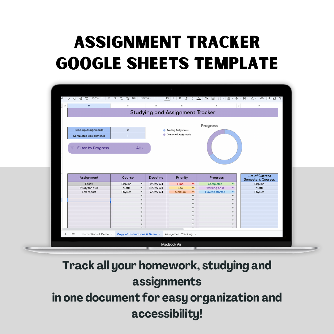 Assignment Tracker Google Sheet Template