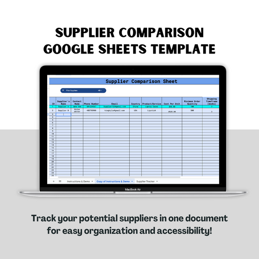 Supplier Comparison Google Sheet Template