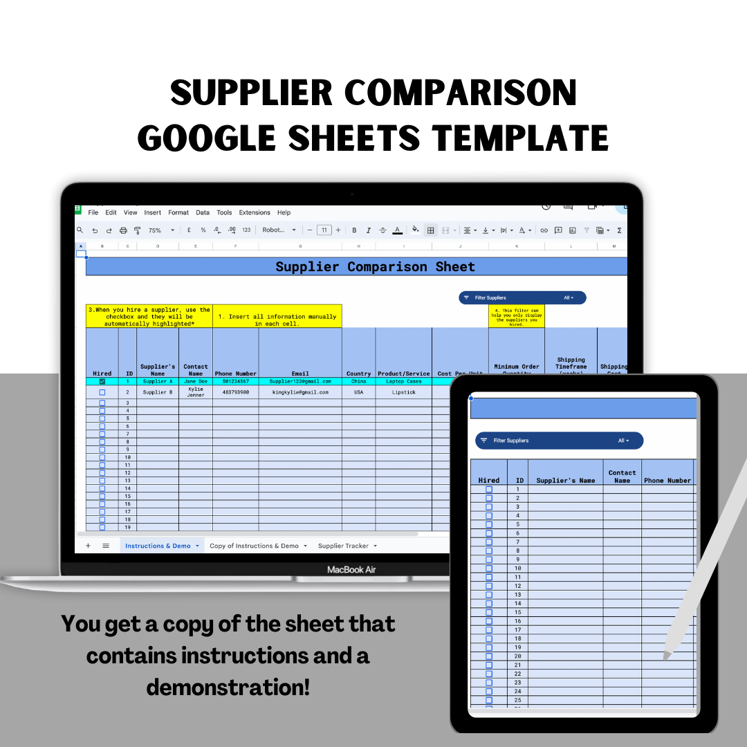 Supplier Comparison Google Sheet Template